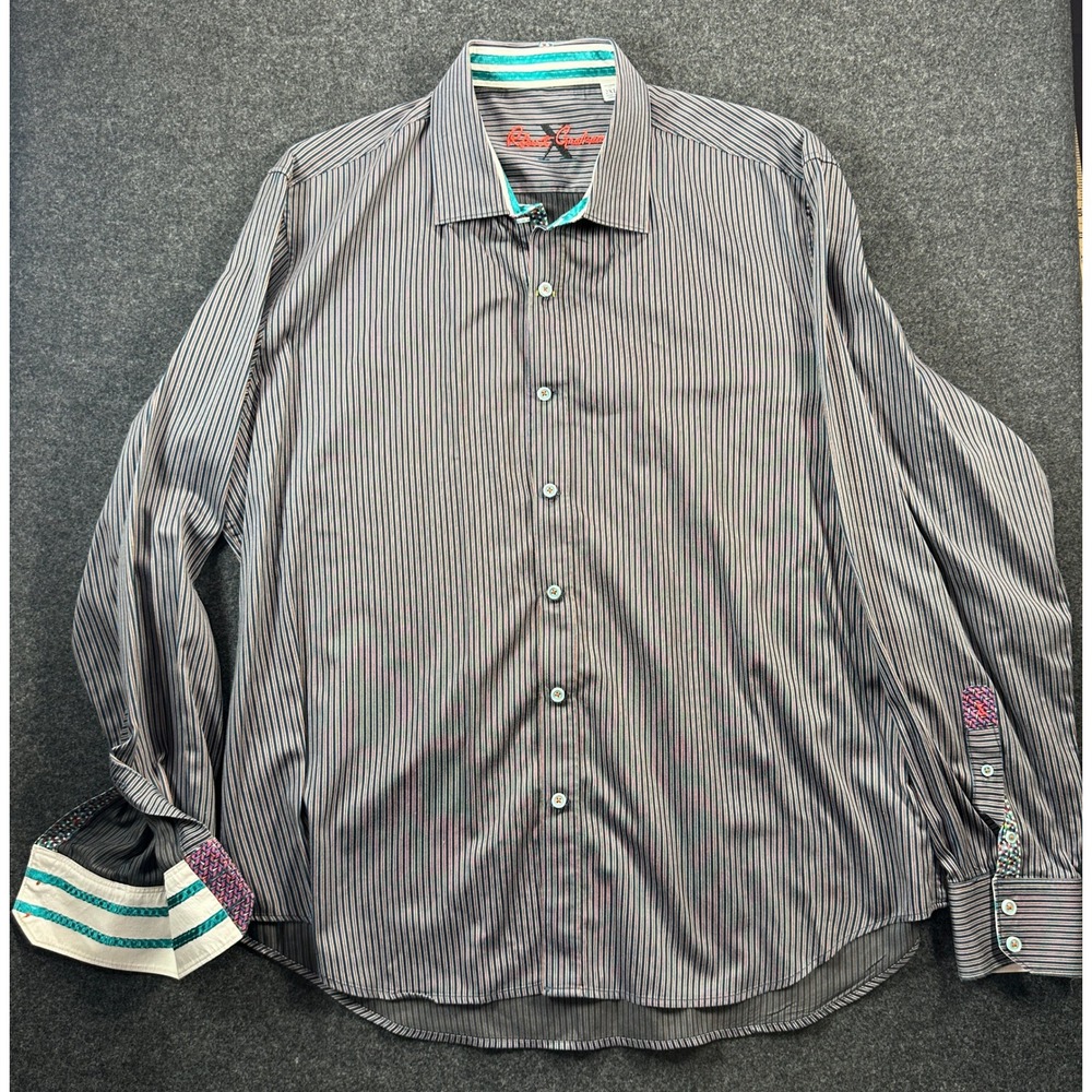 Robert Graham Tailored Fit Striped Button Down Shirt Mens 2XL Long Sleeve Grey